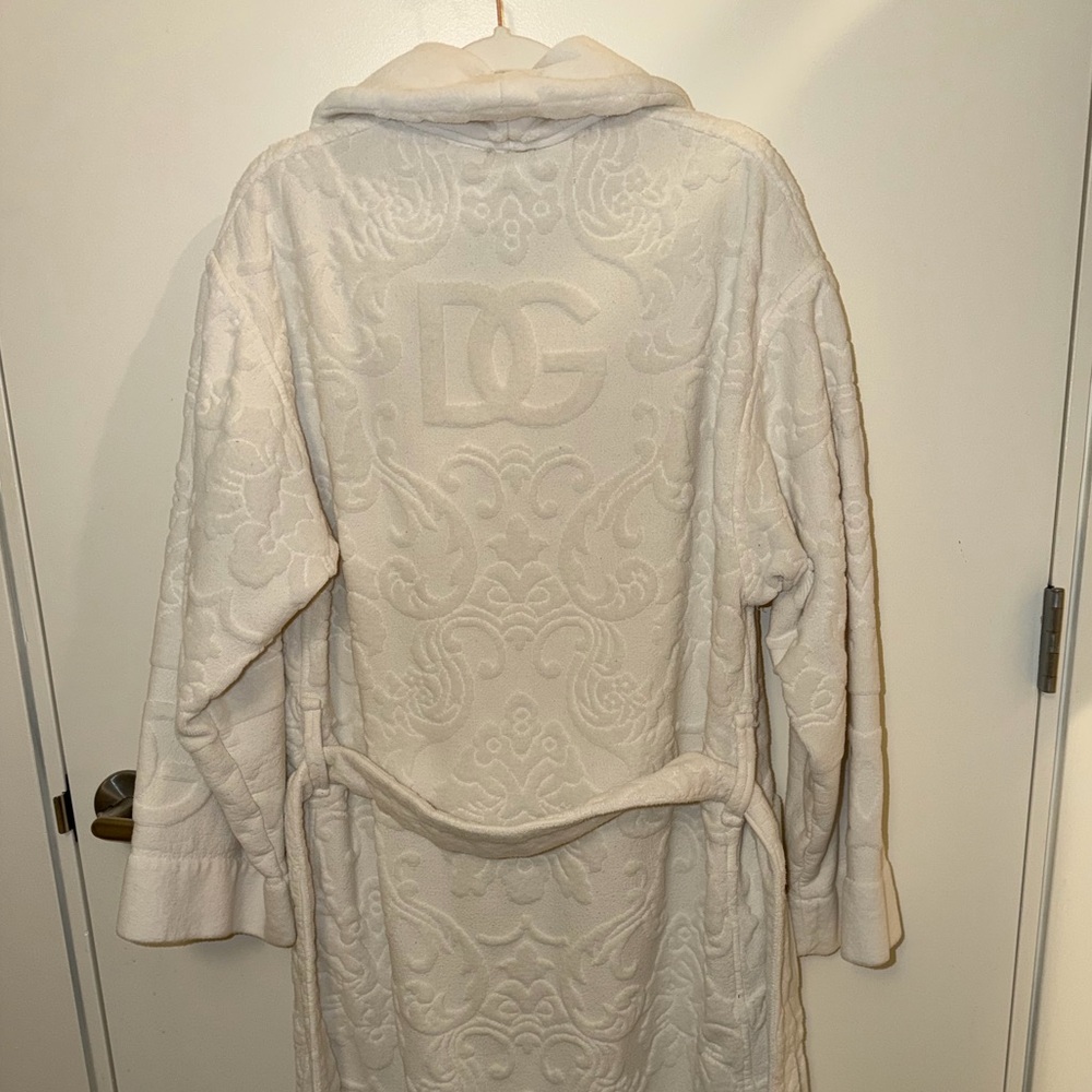 Dolce & Gabanna White Bath Robe in Terry Cotton Jacquard Unisex Size XL